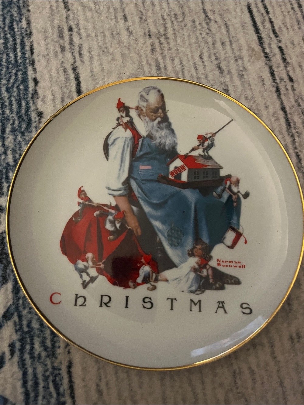 Norman Rockwell Holiday Plate in Red, Blue & Gold